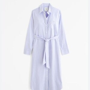 Women's Long-Sleeve Belted Shirt Dress - Light Blue